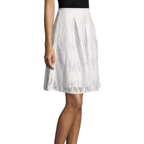 NWT Endless Rose Pleated White Sequin Flirty A-Line Cocktail Party Skirt Small - Picture 1 of 16